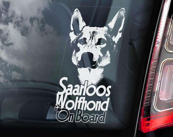 Saarlooswolfhond on Board - Car Window Sticker - Saarloos Wolfdog Wolfhound Dog Sign Decal - V01