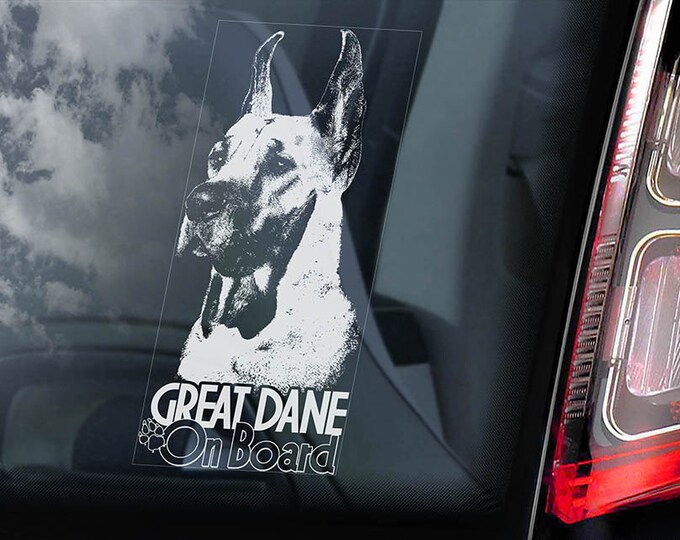 Great Dane on Board - Car Window Sticker - German Mastiff Dog Sign Decal - V03