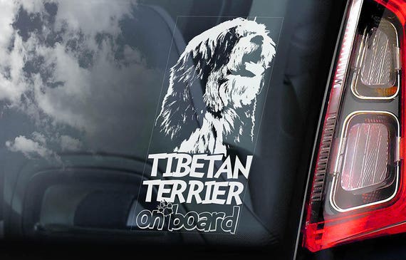 Tibetan Terrier on Board - Car Window Sticker - Tsang Apso Dokhi Dog Sign Decal Art Gift - V01