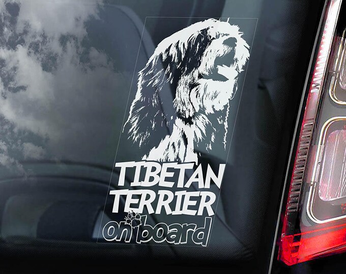 Tibetan Terrier on Board - Car Window Sticker - Tsang Apso Dokhi Dog Sign Decal Art Gift - V01