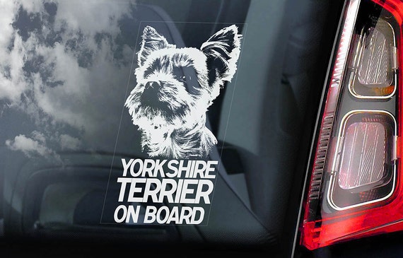 Yorkshire Terrier on Board - Car Window Sticker - Yorkie Sign Decal -V01