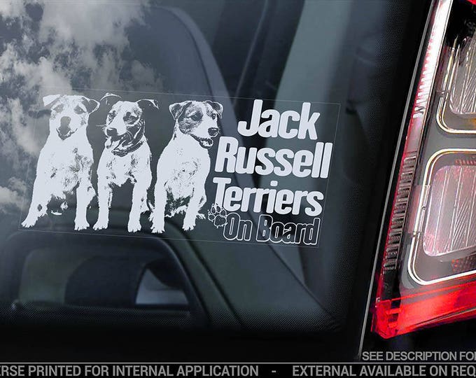 Jack Russell Terriers on Board  - Car Window Sticker - Russel JRT Dog Sign Decal - V05