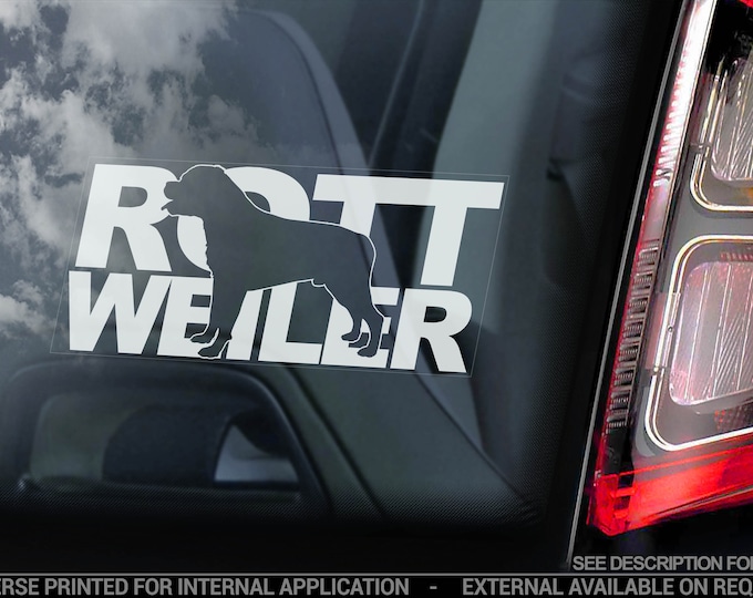 Rottweiler - Car Window Sticker - Rottie on Board Beware of the Dog Sign Bumper Decal - V08