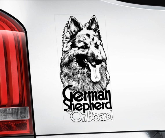 German Shepherd on Board - Car Sticker - Alsatian Dog GSD Window Bumper Sign Decal -V03BLK