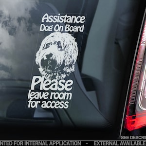 Assistance Dog on Board - Car Window Sticker - Cockerpoo Stroke Detection Dog Sign Decal - V18
