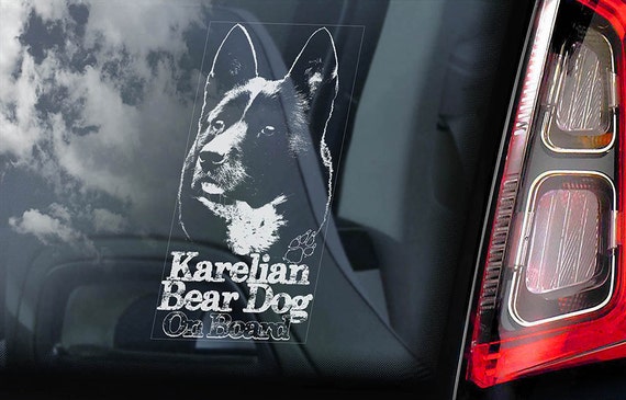 Karelian Bear Dog on Board - Car Window Sticker - Karelsk Björnhund Sign Decal  -V01