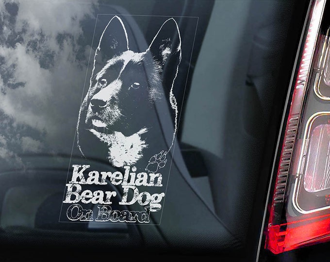 Karelian Bear Dog on Board - Car Window Sticker - Karelsk Björnhund Sign Decal  -V01