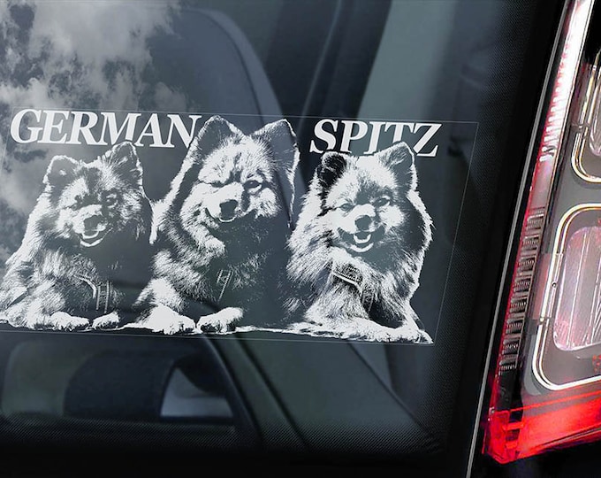 German Spitz on Board - Car Window Sticker - Deutscher Mittelspitz Dog Sign Decal -V02