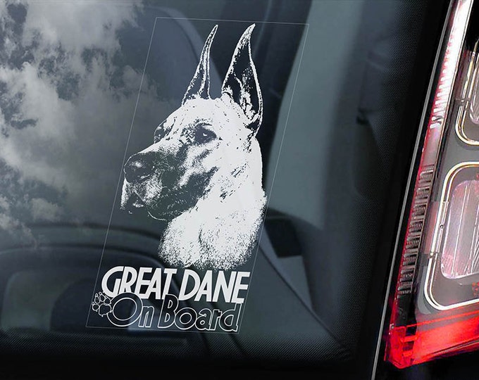 Great Dane on Board - Car Window Sticker - German Mastiff Dog Sign Decal - V04