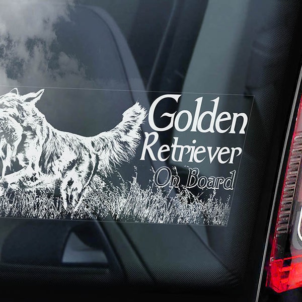 Golden Retriever on Board - Car Window Sticker - Hunting Gun Dog Sign Decal -V02