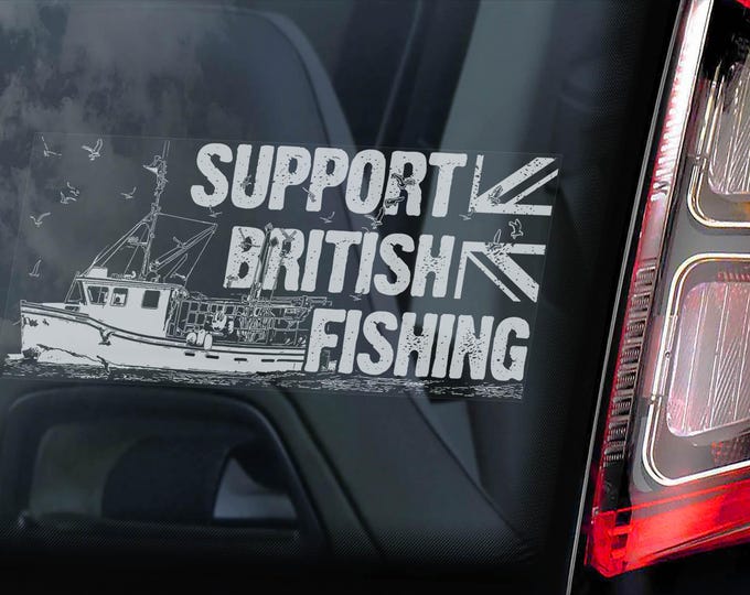 Support British Fishing Sticker, Tackle Box Sign, Boat Car Window Decal, Angling Fisherman Fish Gift -V01
