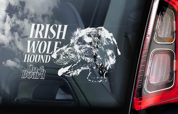 Irish Wolf Hound on Board  - Car Window Sticker - Wolfhound Dog Sign Decal  -V02