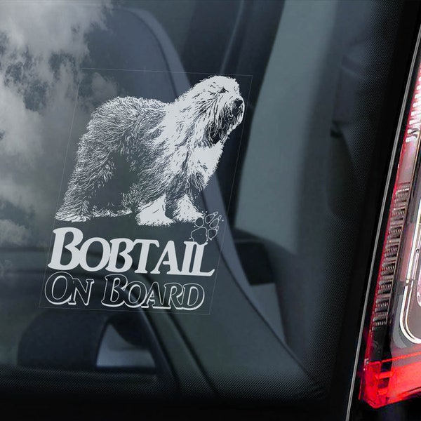 Bobtail on Board - Car Window Sticker - Sheepdog Dog Sign Decal - V03