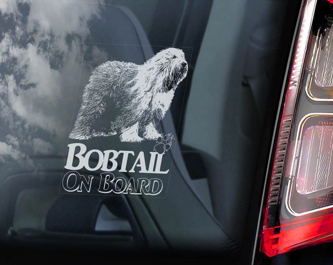 Bobtail on Board - Car Window Sticker - Sheepdog Dog Sign Decal - V03