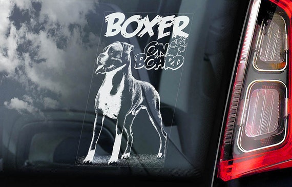 Boxer on Board - Car Window Sticker - Deutscher German Beware of the Dog Sign Decal  -V02