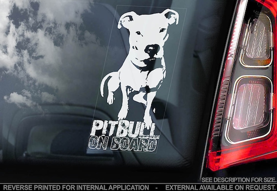 Pitbull on Board - Car Window Sticker - Pit bull Terrier Beware of the Dog Sign Decal - V03