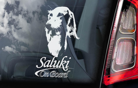 Saluki on Board - Car Window Sticker - Persian Greyhound Dog Sign Decal - V01