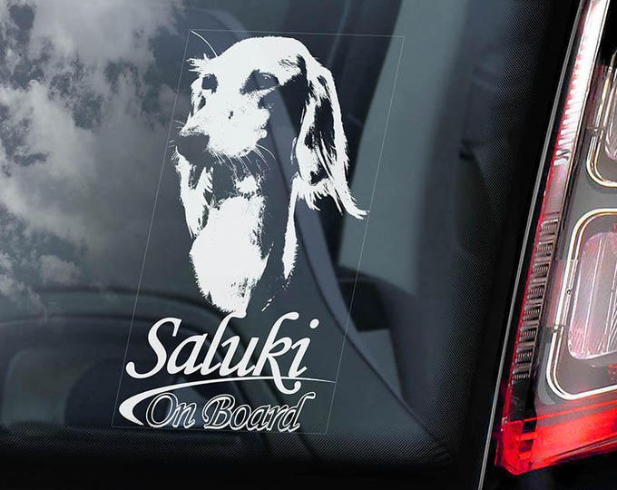 Saluki on Board - Car Window Sticker - Persian Greyhound Dog Sign Decal - V01