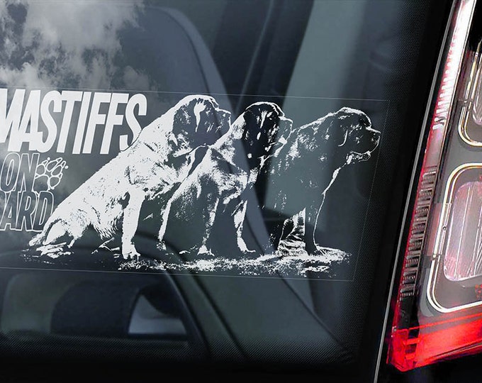 Mastiffs on Board - Car Window Sticker - English Mastiff Molosser Dog Sign Decal - V05
