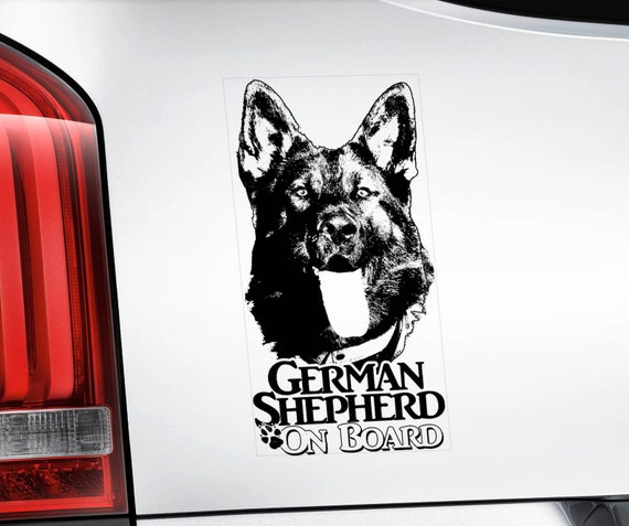 German Shepherd on Board - Car Sticker - Alsatian Dog GSD Window Bumper Sign Decal -V08BLK