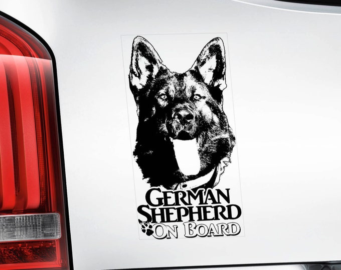 German Shepherd on Board - Car Sticker - Alsatian Dog GSD Window Bumper Sign Decal -V08BLK