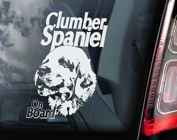 Clumber Spaniel on Board - Car Window Sticker - Dog Sign Art Decal - V01