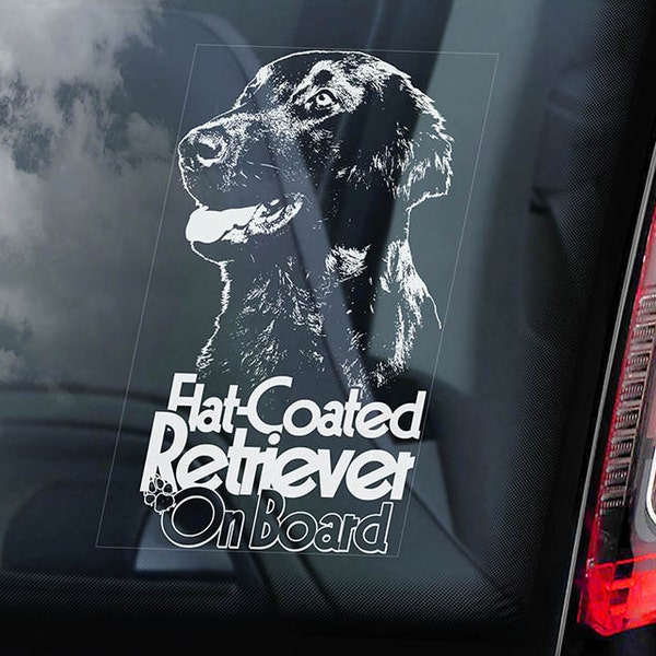 Flat-Coated Retriever on Board - Car Window Sticker - Hunting Dog Sign Gift Decal - V03