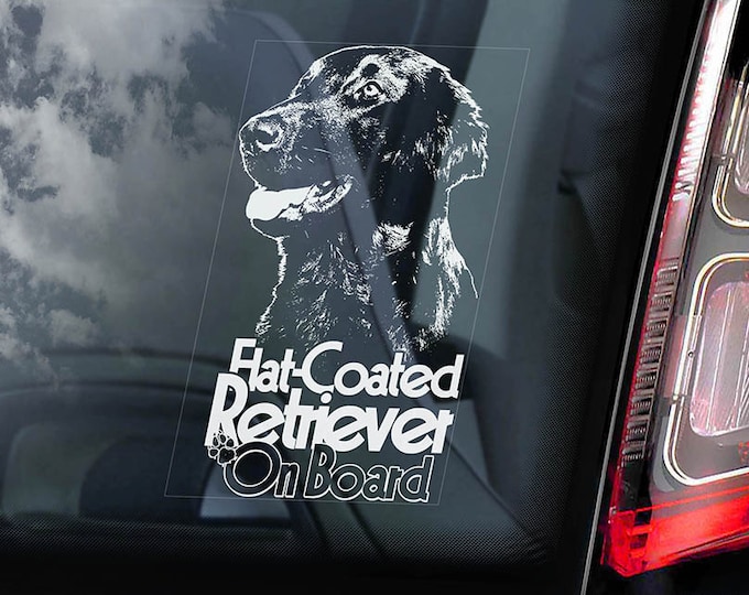 Flat-Coated Retriever on Board - Car Window Sticker - Hunting Dog Sign Gift Decal - V03