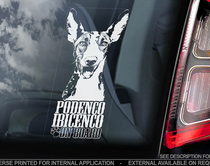 Podenco Ibicenco on Board - Car Window Sticker - Canario Hound Dog Sign Decal - V03