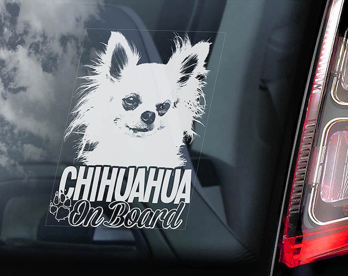 Chihuahua on Board - Car Window Sticker - Dog Sign Cute Gift Idea Art Decal - V05
