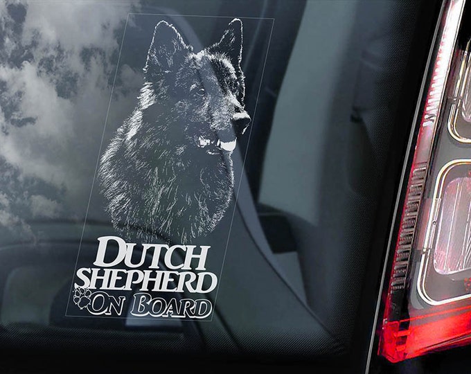 Dutch Shepherd on Board - Car Window Sticker - Hollandse Herder Dog Sign Gift Decal - V02