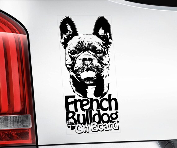 French Bulldog on Board - Car Window Sticker - Bouledogue Français Dog Sign Decal Uncropped -V02BLK