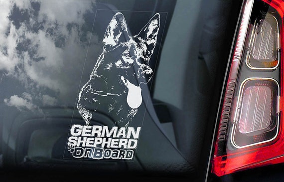 German Shepherd on Board - Car Window Sticker - Alsatian Dog GSD Sign - Decal -V02