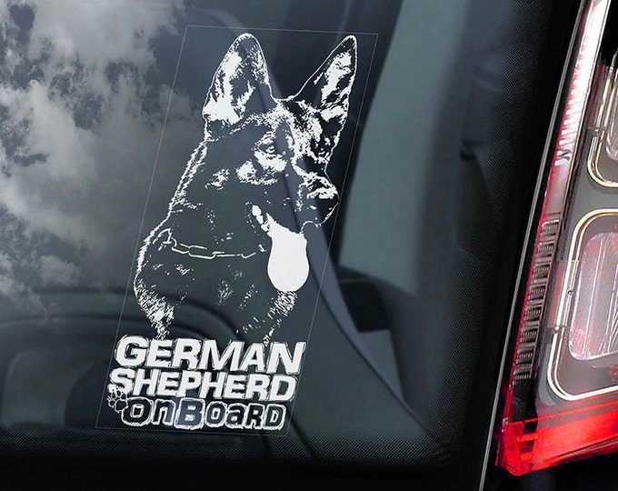 German Shepherd on Board - Car Window Sticker - Alsatian Dog GSD Sign - Decal -V02