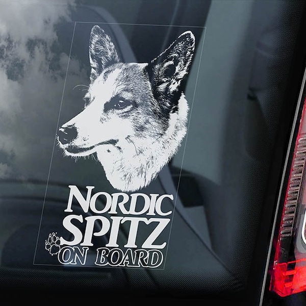 Nordischer Spitz an Bord - Auto Fenster Aufkleber - Norrbottenspets Hund Zeichen Abziehbild - V01