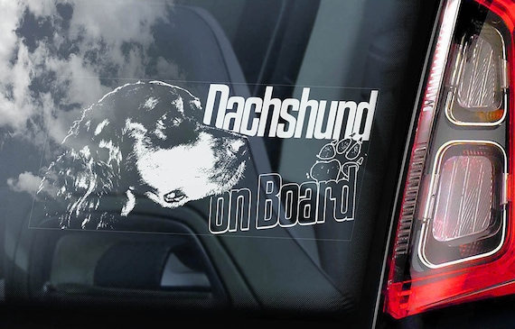 Dachshund on Board - Car Window Sticker - Teckel Dackel Dog Sign Decal - V04