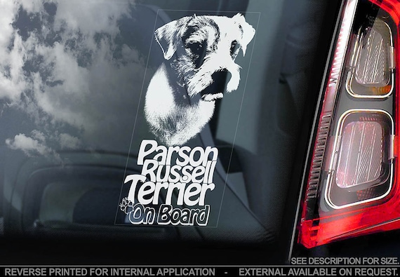 Parson Russell Terrier on Board - Car Window Sticker - Jack Russel Dog Sign Decal - V01