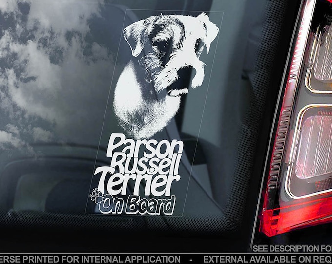 Parson Russell Terrier on Board - Car Window Sticker - Jack Russel Dog Sign Decal - V01