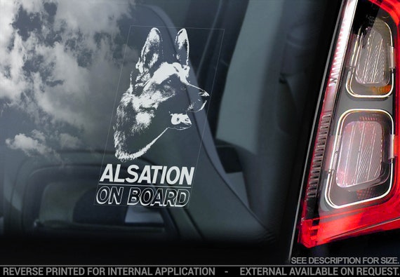 Alsatian on Board - Car Window Sticker - Security German Shepherd K9 Dog Decal Bumper Sign - V01