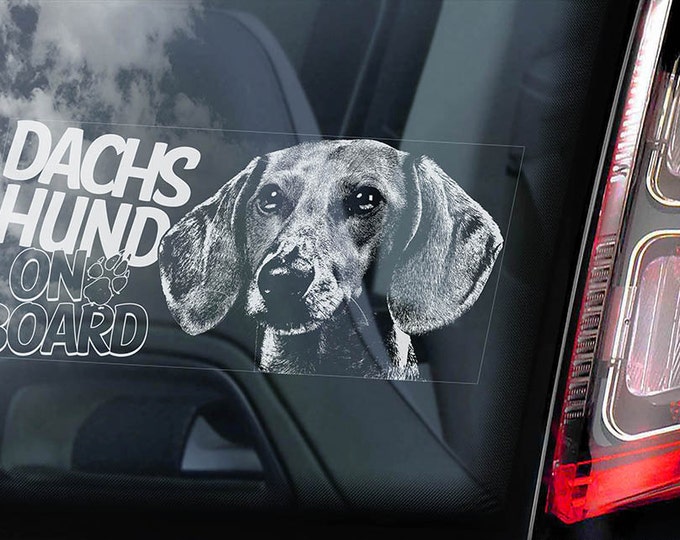 Dachshund on Board - Car Window Sticker - Teckel Dackel Dog Sign Decal - V07