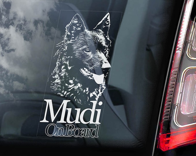 Mudi on Board - Car Window Sticker - Hungarian Dog Sign Decal - V02