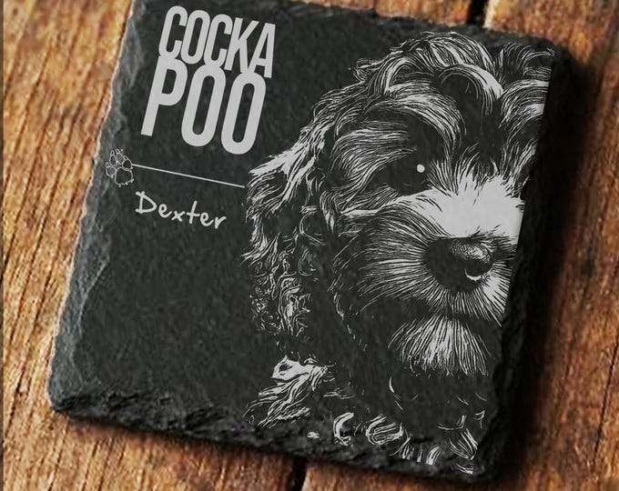 COCKAPOO Coaster, Custom Personalized Pet Cockerpoo Dog Owner Slate Coaster Gift -C04