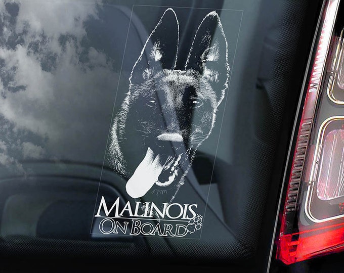 Malinois on Board - Car Window Sticker - Belgian Mechelse Herder Security K9 Dog Sign Decal  -V05