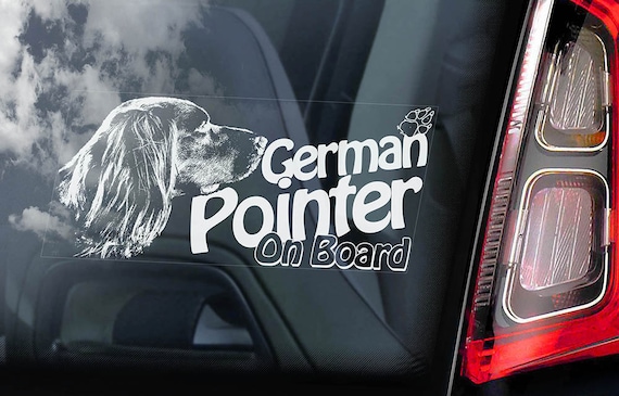 German Longhaired Pointer on Board - Car Window Sticker - Vorstehhund Dog Sign Long-haired Decal -V02