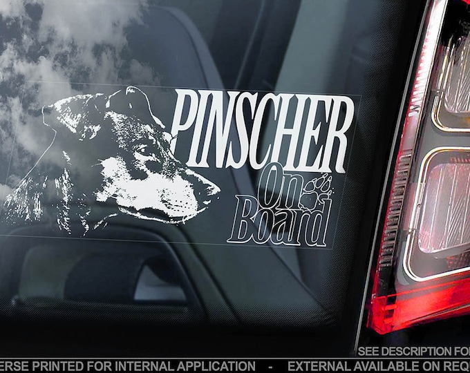 Pinscher on Board - Car Window Sticker - German Deutscher Dog Sign Decal - V01