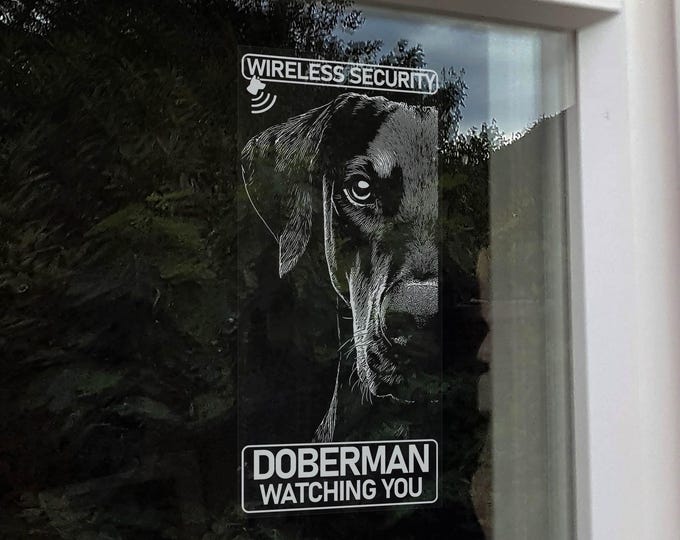 Doberman Wireless Security  |  Home Protection Window Sticker  |  Dobermann Pinscher Dog Warning Sign -V06