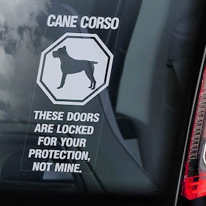Cane Corso a bordo - Adhesivo para ventanilla de coche - Cuidado con el perro - Calcomanía con el símbolo de Mastín Italiano - V07