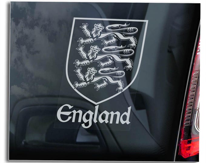 ENGLAND Car Sticker - Royal Coat of Arms Great Britain Crest Flag Three Lions Football Fan Gift - V04WB
