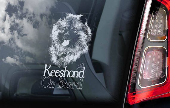 Keeshond on Board - Car Window Sticker - German Spitz Wolfspitz Dog Sign Decal - V03