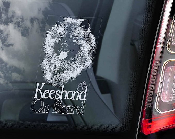 Keeshond on Board - Car Window Sticker - German Spitz Wolfspitz Dog Sign Decal - V03